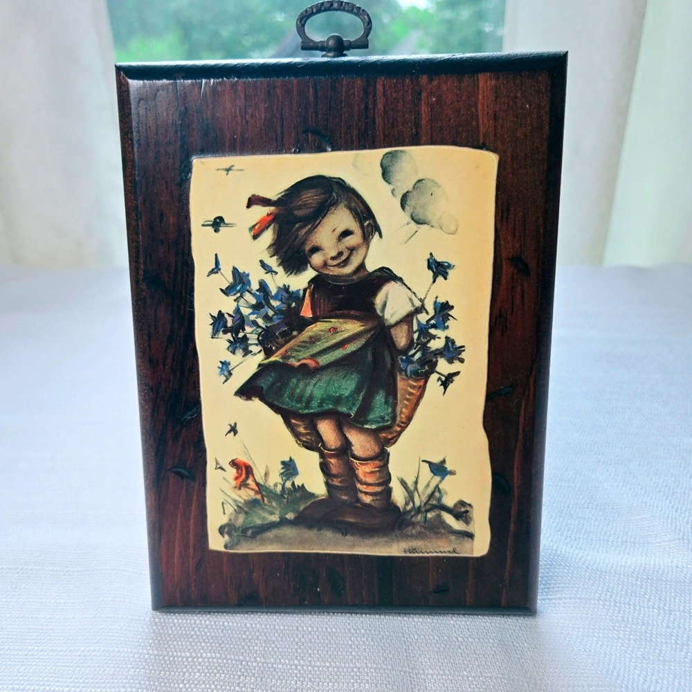 Vintage‎ Hummel Wood Wall Plaque Girl with Flowers Germany Mid Century Decor